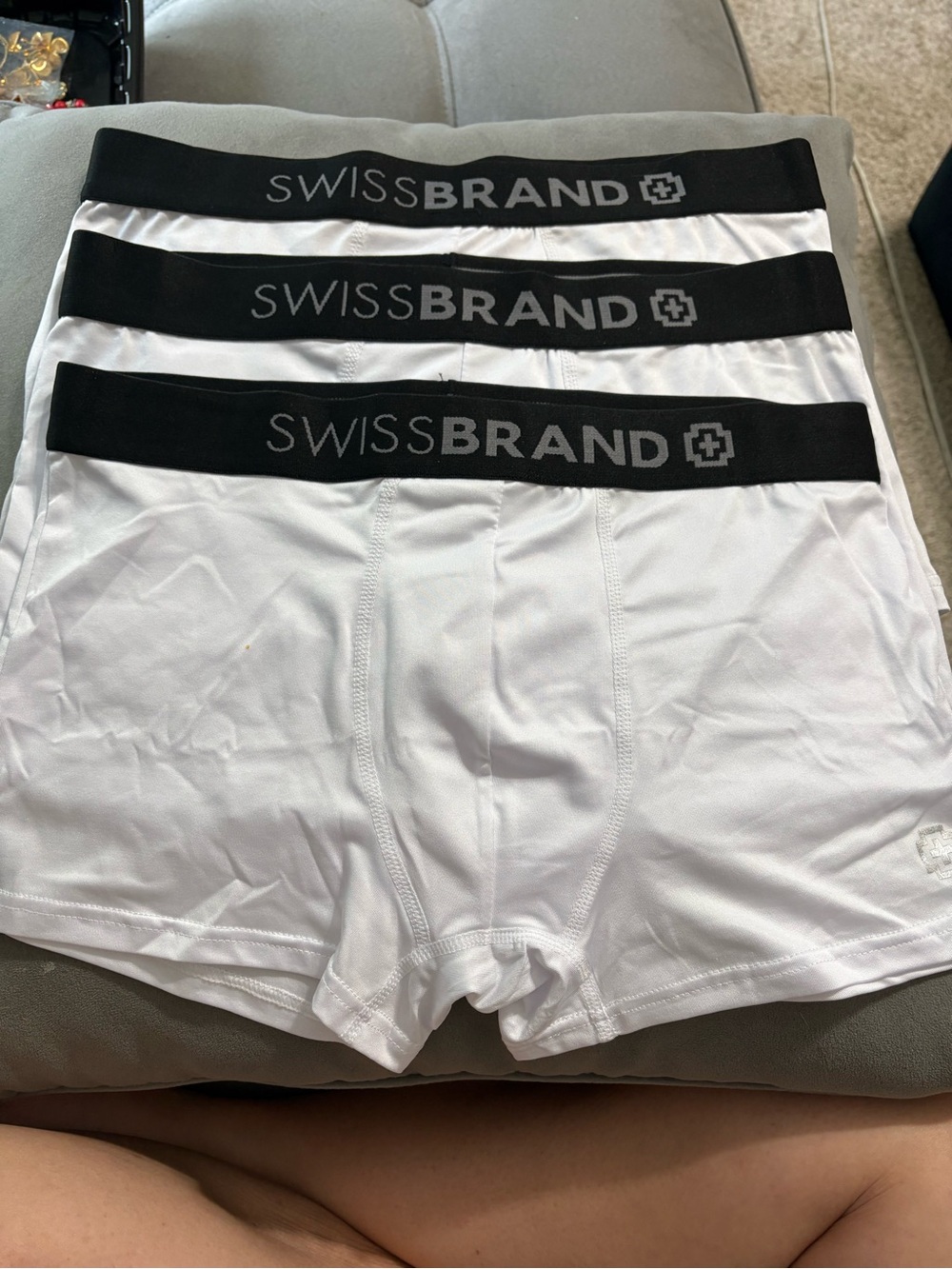 SwissBrand Mens Size M White 3" Boxer Briefs Underwear 3 Pair
